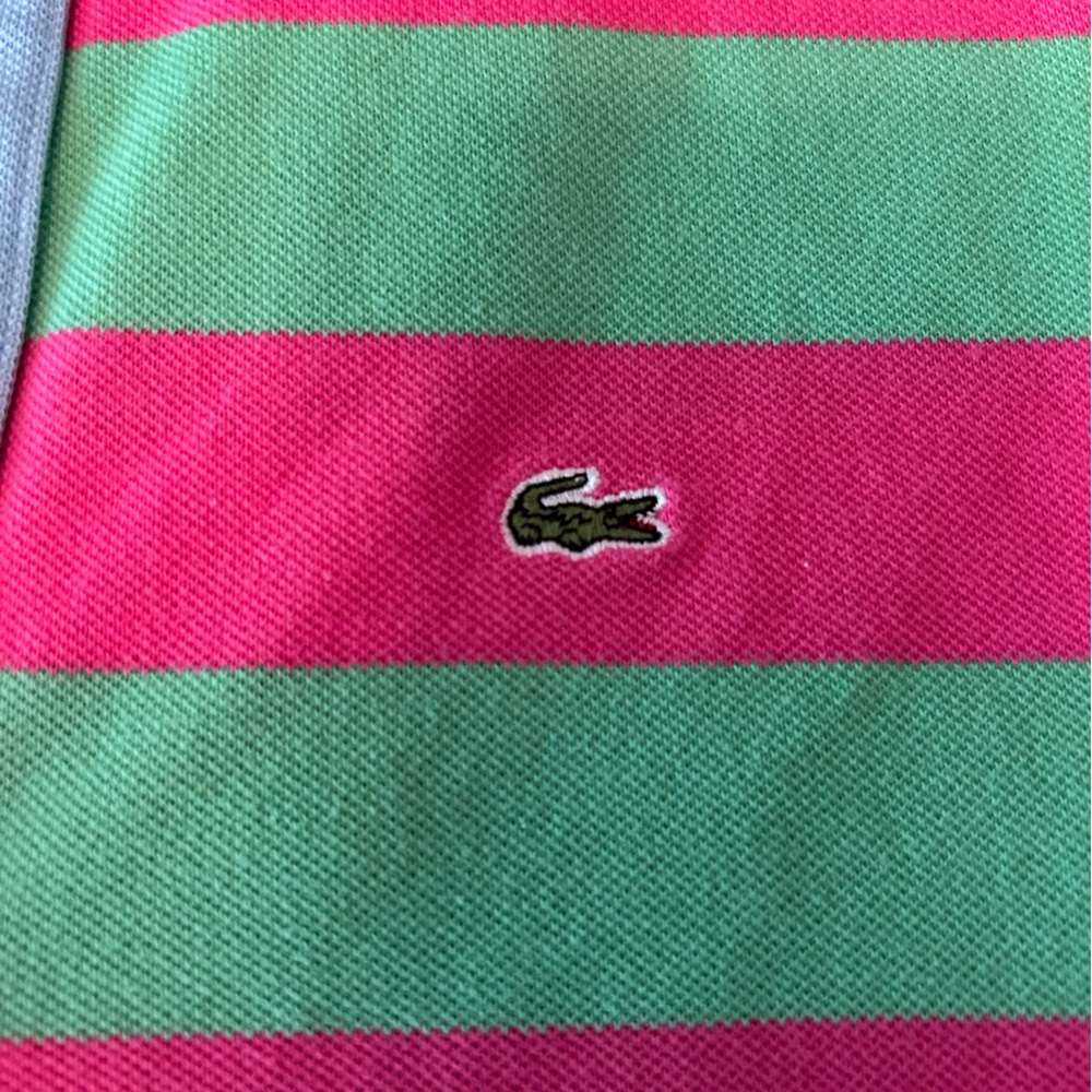 Lacoste Pink and Green Striped Polo Shirt